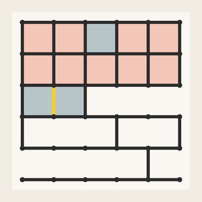 Dots and Boxes grid with lines joined and several boxes claimed in orange and blue